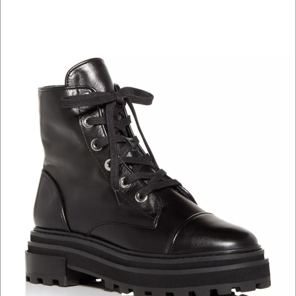 SCHUTZ Black Leather Lace-Up Ankle Boots